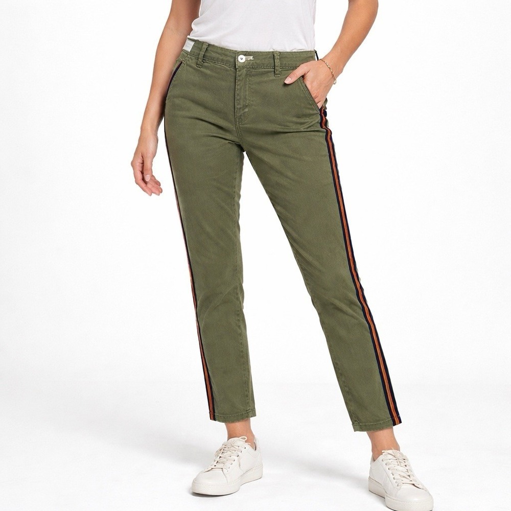 CHINO by Anthropologie Green Pants sz 27 Tuxedo Stripe Casual Preppy Boho Retro